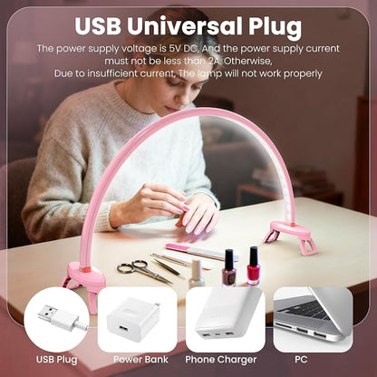 Yokilly Arc Half Moon Light: 20" Half Moon Light with Foldable Bracket for Desk Salon Table Use - No Flicker & Shadow-Free Desk Lamp with Stepless Brightness 3000-6500K for Manicurist Nail Tech