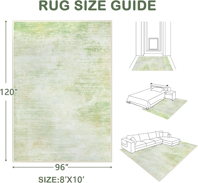 Area Rugs 8x10 Living Room: Washable Rug Modern Abstract Large Rugs Soft Non Slip Neutral Rug Stain Resistant Indoor Carpet for Bedroom Kitchen Dining Room Home Office Rugs(Green,8'x10')