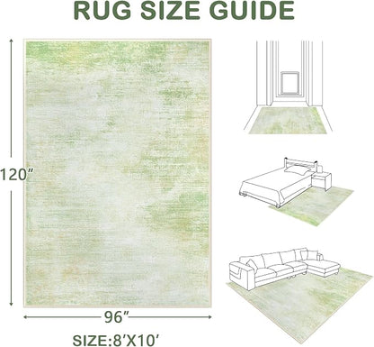 Area Rugs 8x10 Living Room: Washable Rug Modern Abstract Large Rugs Soft Non Slip Neutral Rug Stain Resistant Indoor Carpet for Bedroom Kitchen Dining Room Home Office Rugs(Green,8'x10')