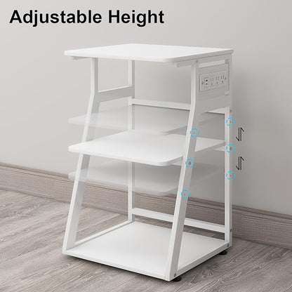 Natwind 19.7"x15.7" Printer Stand,3 Tier Printer Table with Charging Station, Rolling Cart with Adjustable Storage Shelf for Home Office Organization, Stand for Heat Press,3D Printer (White)