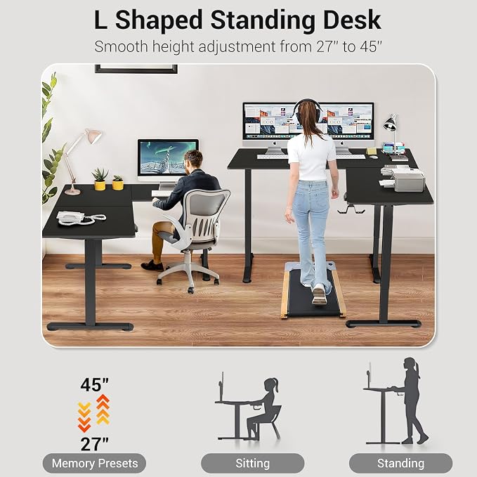 63” L Shaped Standing Desk,Electric Height Adjustable Corner Stand Up Desk, Ergonomic Sit Stand Home Office Computer Desk with Splice Board (Black)