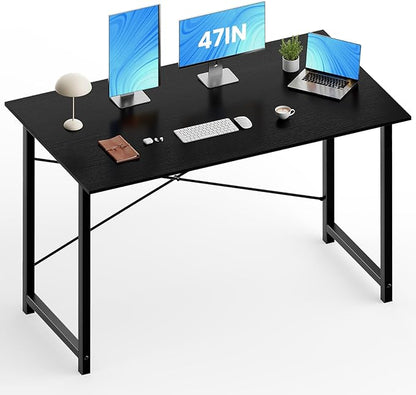 OLIXIS 47 Inch Home Office Desk, Small Computer Work Table with X-Shaped Reinforcement, Modern Simple Writing and Study Desk for Home Office, Bedroom, or Dorm Room, Black