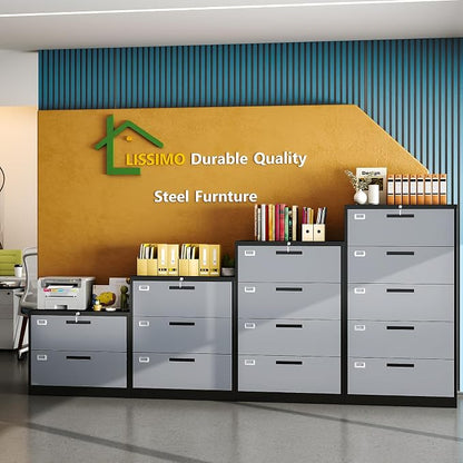 2 Drawer Locking Lateral File Cabinet, Wide&Deep Metal Filing Cabinet for Letter/Legal/A4/F4 Files, Includes Card Holder and Hanging Folders for Home Office, School, Business