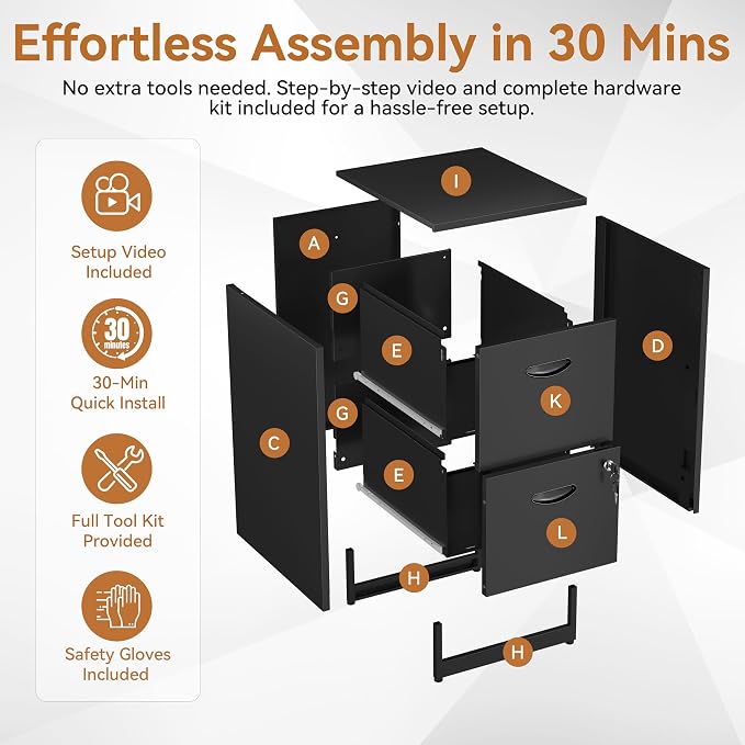 Polup 2 Drawer File Cabinet with Lock, Metal File Cabinets for Home Office, Two Drawer Locking Filing Cabinet, Small File Cabinet for Under Desk for Hanging Letter Size, Black, Assembly Required