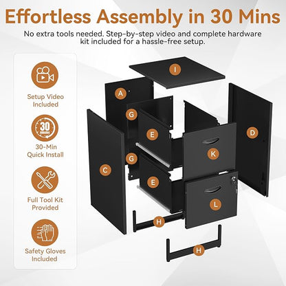 Polup 2 Drawer File Cabinet with Lock, Metal File Cabinets for Home Office, Two Drawer Locking Filing Cabinet, Small File Cabinet for Under Desk for Hanging Letter Size, Black, Assembly Required
