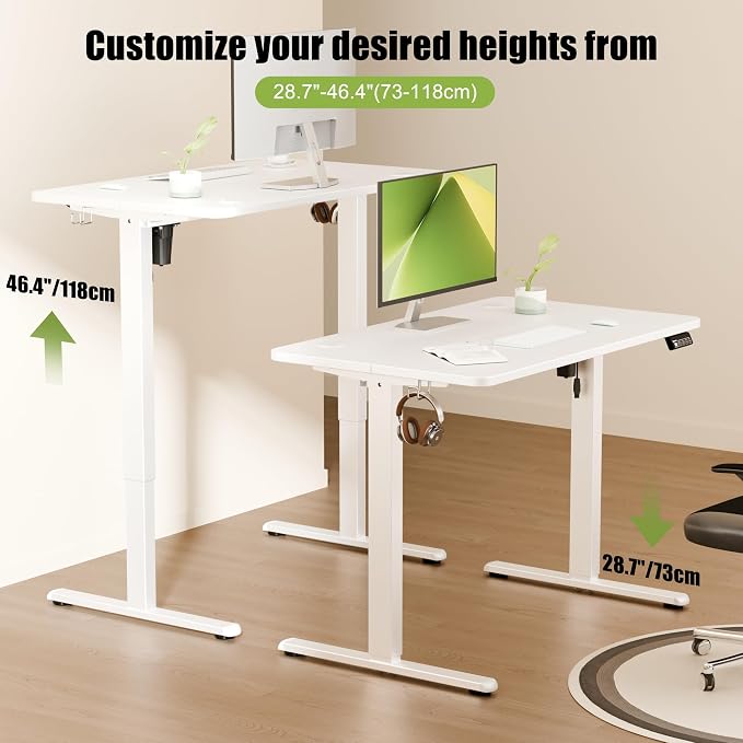 ERGOMAKER Electric Standing Desk, 39.3" x 23.6" Height Adjustable Sit Stand Desk with Splice Board for Home Office, Computer Desk Memory Preset (White Frame, White Desktop)