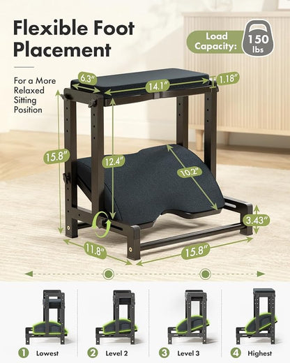 Amazer Double Step Foot Rest for Under Desk, 4 Adjustable Heights Bamboo Under Desk footrest with Soft Cushion, Dual-Layer Desk Foot Stool for Office Home Gaming, Natural Wood Foot Rests for Work