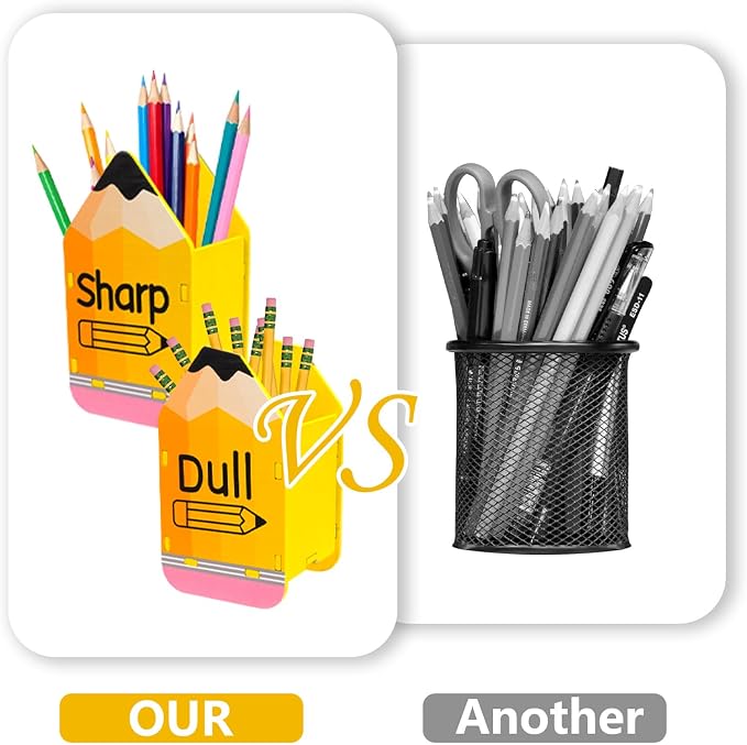 CEYAZYE 3Pcs Sharp and Dull Pencil Holder Eraser Buckets, Back to School | Wooden Shaped Dispenser, Pencil Storage Organizer for Back to School Teachers Desk Classroom Management