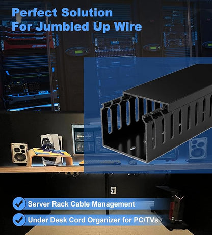 ZhiYo H2in x W2.4in Professional Server Rack Cable Management Raceway, 95in (4X L23.6in) Cable Raceway Kit, Electrically Safe PVC, Open Slot Wire Hider for Under Desk/Computer/Network Cords