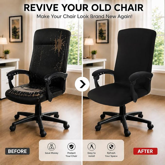 Water Resistant Stretch Computer Office Chair Cover with Armrest Covers Durable Zipper Universal Washable Removable Spandex Rotating Boss Chair Slipcovers Anti-dust Soft Desk Chair Seat Protector