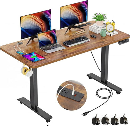farexon 48 x 24 inch Standing Desk Electric Adjustable Height with Power Outlets, Stand up Desk with Ergonomic Workstation, Preset Heights Home Office Gaming Computer Workstations Table(Brown)