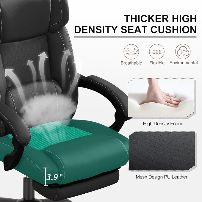 Reclining Office Chair with Footrest,Ergonomic Home Office Desk Computer Chair with Lumbar Support,Thick Executive Leather Chair,90-155° Adjustable (Black)