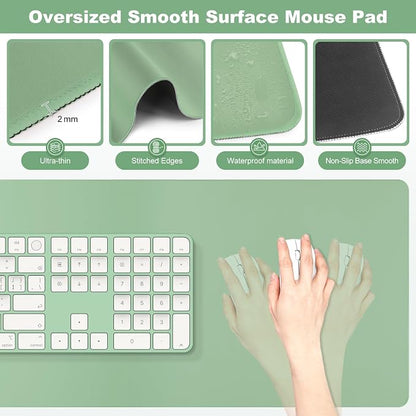 4-in-1 Large Gaming Mouse Pad, Keyboard Wrist Rest Pad & Wrist Support Mousepad Set, Extended Desk Pad Waterproof Desk Mat Protector for Home Office Decor Study Game 35.4×15.7 Inches I Sage Green