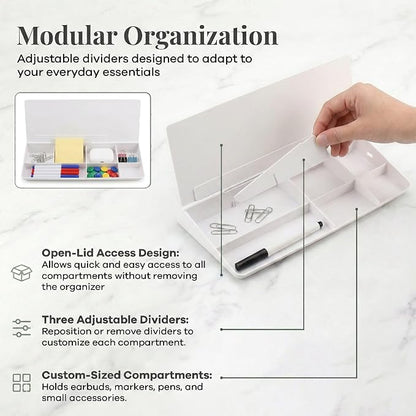 Birch Desktop Glass Whiteboard with Magnetic Weekly Calendar – Dry Erase Board, Keyboard Stand, Hidden Storage, Adjustable Dividers, 3 Markers & Eraser – Office, Home, School – Cloud