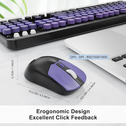 Wireless Keyboard and Mouse Combo - Cute Colorful Keyboard and Mouse, Retro Typewriter Keyboard with 2.4GHz Plug & Play, for Windows 11/10/7, Laptop, PC (Purple Wireless Keyboard and Mouse)