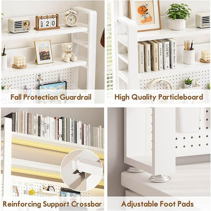 Lefedrasticity Desktop Bookshelf Organizer with Pegboard 3 Tier Desk Hutch Dorm Heavy-Duty Desk Shelf Organizer for Computer Desktop Organizer Shelf for Office Dorm Room Gaming Desks (White, 37.4" L)
