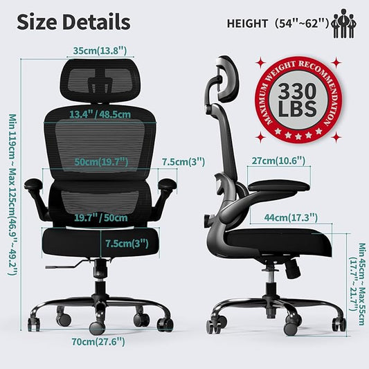 TRALT Office Chair Ergonomic Desk Chair, 330 LBS Home Mesh Office Desk Chairs with Wheels, Comfortable Gaming Chairs (Black)