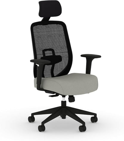 HON Altern Ergonomic Office Chair with Headrest, Mid‑Back Mesh Desk Chair, Adjustable Arms, Seat Slide, Synchro‑Tilt, Rolling Computer Seat for Home Office, Black Frame, Fog