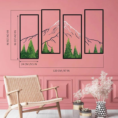 ruelen 4 Pcs Metal Mountain Forest Snow Mountain Wall Decorations，Large Abstract Minimalist Line Drawing Colorful Mountains Wall Art Home Decor for Living Room Bathroom Bedroom Office（Green，Large ）