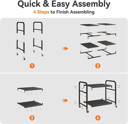 niffgaff 2 Tier Under Desk Printer Stand with Storage, 22" Rolling Printer Cart with Lockable Wheels, Height Adjustable Shelf for Home Office, Black