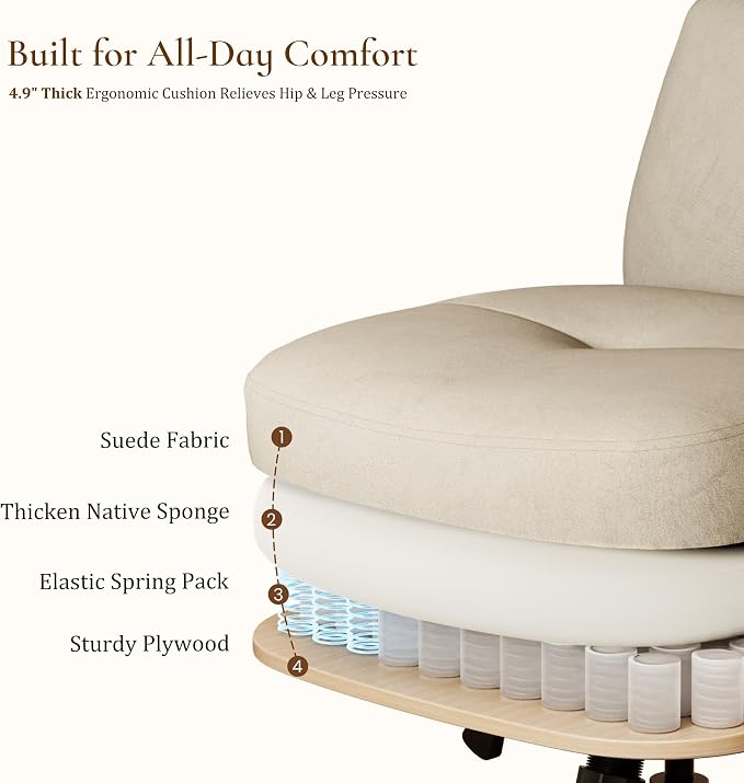 EUREKA ERGONOMIC Becky Home Office Desk Chairs Leather, Comfy Office Chair with Lumbar Support and Arms, Mid-Back, Comfortable Thick Cushion, Mid-Century Modern, Height Adjustable, Off-White