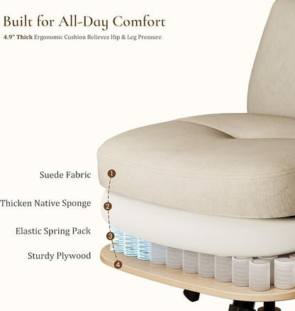 EUREKA ERGONOMIC Becky Home Office Desk Chairs Leather, Comfy Office Chair with Lumbar Support and Arms, Mid-Back, Comfortable Thick Cushion, Mid-Century Modern, Height Adjustable, Off-White