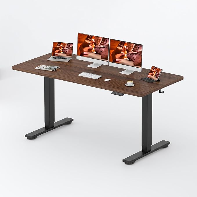 Electric Height Adjustable Standing Desk 71 x 31 Inch Home Office Computer Desk 2 Box Packaging with Memory Preset Cup Holder and Cable Management, Walnut