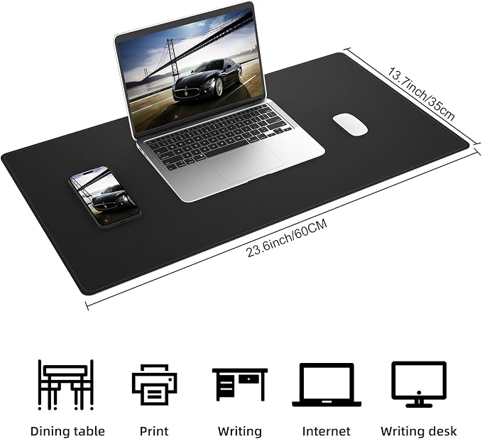 AFIING Cork Desk Mat, Black,23.6" x 13.7", Desk Pad Protector | Dual-Sided Cork & PU Leather, Waterproof, Non-Slip for Mouse, Writing, Home Office& Laptop