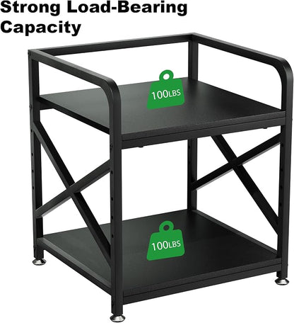 2 Tier Printer Stand with Storage Shelf, Printer Table with Height Adjustable Top Shelf, Under Desk Storage Printer Cart for Paper Shredder Scanner, 3D Printer Stand for Home Office(Black)