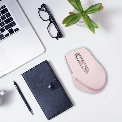 INFINMIND Wireless Bluetooth Side Scroll Mouse with Multi-Device, Ergonomic Computer Mice with Smart Flying Scroll, Quiet Click for Computer, Laptop, iPad, Tablet, MacBook (Pink)