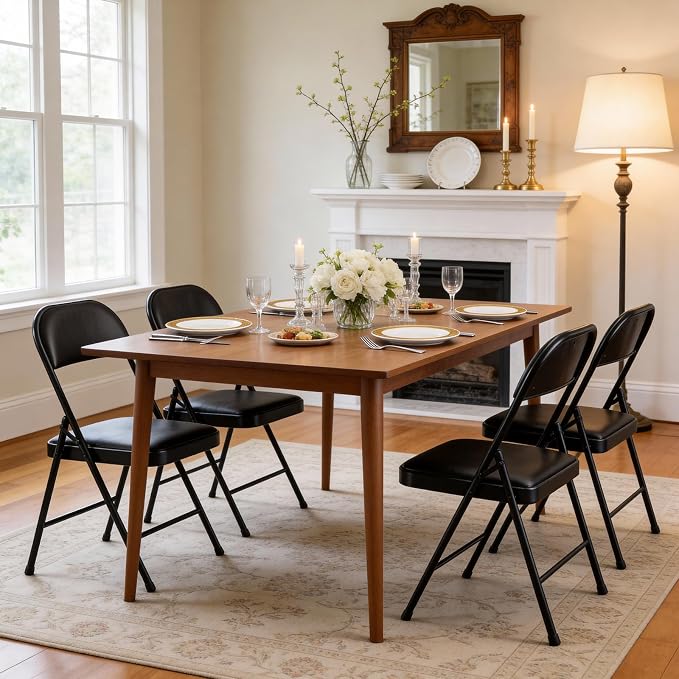 10 Pack Folding Chairs, PU Leather Folding Dining Chairs with Padded Cushion Seat & Back, Indoor Outdoor Folding Chair Set for Home Office, Parties, Events, Wedding, Extra Guest Seating
