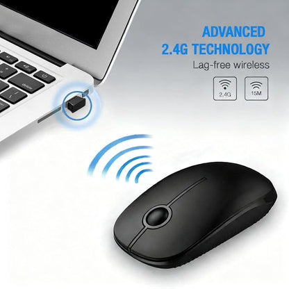 Unipows Wireless Mouse - 2.4G Slim Portable Computer Mouse with Nano Receiver, Less Noise Mobile Optical Mice for Notebook, PC, Laptop, Computer, Mac (Black)