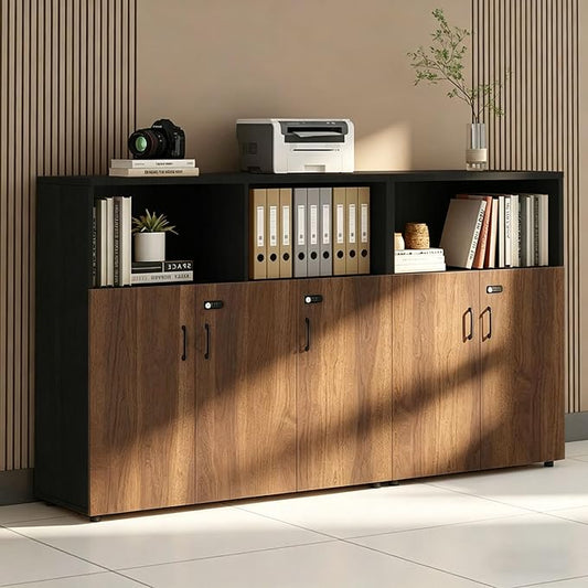 File Cabinet with Password Lock, Wood Lateral Filing Cabinet for Letter/A4 Files, 3 Drawer with Door, Printer Stand with Open Shelves for Home Office