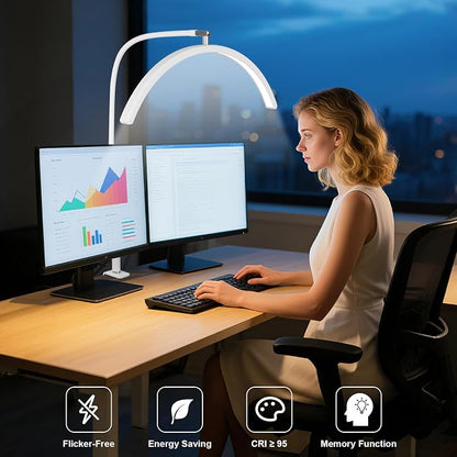 Professional Half Moon LED Desk Light for Nail Techs & Artists – Flexible Gooseneck Arch Table Lamp with Clamp, 5 Color Modes & 5 Brightness Levels for Manicure, Tattoo, Beauty Work