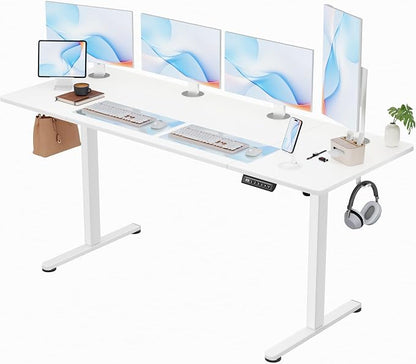 Furmax Electric Standing Desk, 63 x 24 Inches Sit Stand up Desk, Sit Stand Height Adjustable Home Office Desk with 4 Height Position Memory (White, 63)