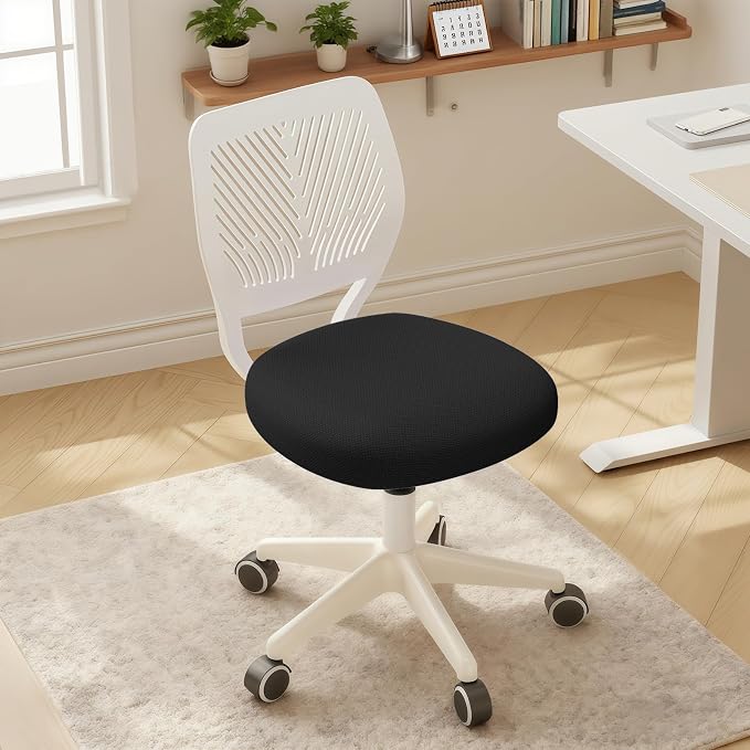 Armless Desk Chair Swivel Office Rolling Chair with Soft Padded Cushion, Height Adjustable Small Task Chair, Ergonomic Study Computer Chair for Kids Girls Boys Teens (Black White, 2PCS)