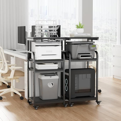 VOWNER 4-Tier Printer Stand with Power Outlet, Tall Printer Table Shelves with 5-Adjustable Heights, Heavy Duty Printer Cart for Home Office Storage, for CPU, Scanner, Shredder, 20.7" Lx15.7 Wx44.5 H
