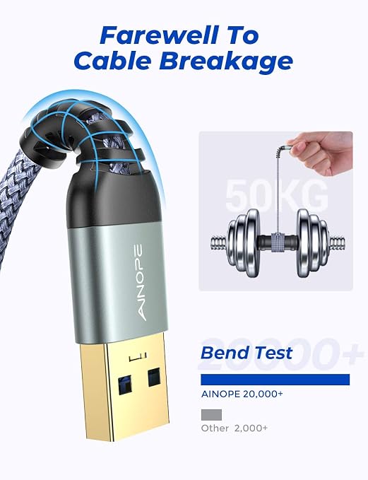 AINOPE USB to USB Cable, 3.3FT*2Pack USB 3.0 A to A Male to Male Cable [Never Rupture] Double End Type A Cord for Data Transfer, Compatible with Hard Drive Enclosures, Laptop Cooler, KVM, DVD Player