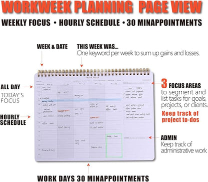 Weekly To Do List Planner with Hourly Schedule - A4 Workweek Desk Pad, 54 Sheets Weekday Planning Notepad, Workday Appointment Planner Book to Organize Your Daily Productivity - Undated Agenda
