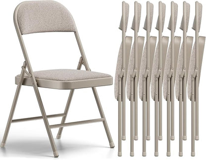 8 Pack Folding Chairs, Fabric Padded Folding Dining Chairs with Cushion Seat & Back, Indoor Outdoor Folding Chair Set for Home Office, Parties, Events, Wedding, Extra Guest Seating