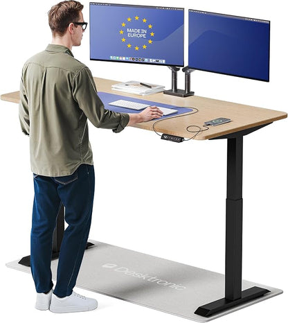 Desktronic HomeOne Standing Desk 60x30 — Ergonomic Sit Stand Home Office Desk, Made in Europe, Electric Dual Motor Height Adjustable, USB & USB-C Charging, Wobble-Free, Touchscreen, 3 Memory Presets