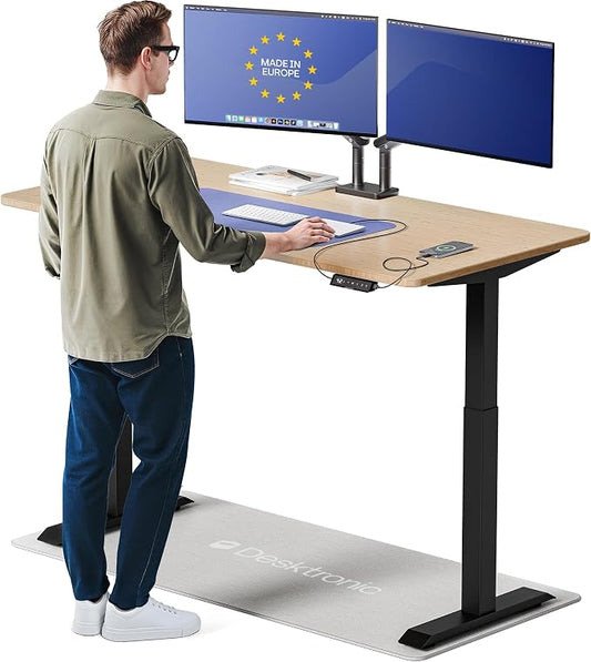 Desktronic HomeOne Standing Desk 60x30 — Ergonomic Sit Stand Home Office Desk, Made in Europe, Electric Dual Motor Height Adjustable, USB & USB-C Charging, Wobble-Free, Touchscreen, 3 Memory Presets