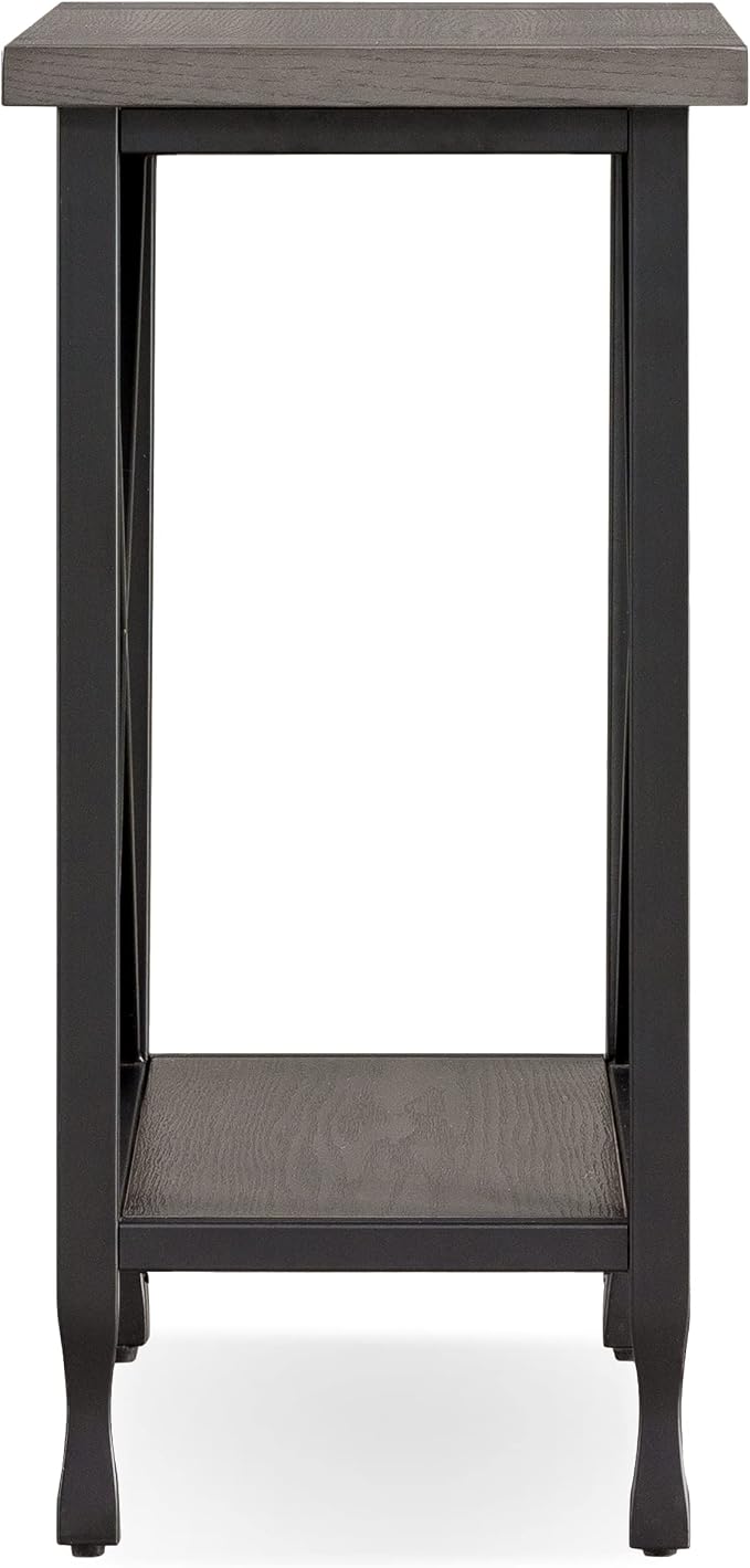 Leick Home 23005 Chisel & Forge Narrow Side Recliner Table with Shelf, Smoke Gray and Matte Black