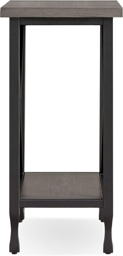 Leick Home 23005 Chisel & Forge Narrow Side Recliner Table with Shelf, Smoke Gray and Matte Black