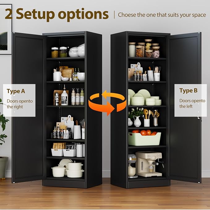 pozdeg 67" Metal Storage Cabinet with Lock, Tall Narrow Office File Cabinets with 5 Adjustable Shelves, Metal Steel Locker for Home, School, Office, Garage or Gym (Black)
