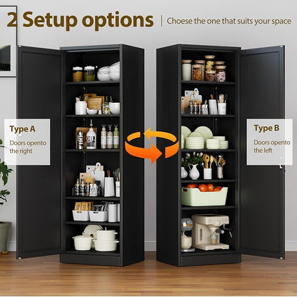pozdeg 67" Metal Storage Cabinet with Lock, Tall Narrow Office File Cabinets with 5 Adjustable Shelves, Metal Steel Locker for Home, School, Office, Garage or Gym (Black)