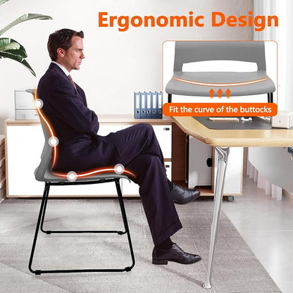 KLASIKA Stackable Guest Reception Chairs, Stacking Office Chair with Ergonomic Lumbar Support & Metal Legs, Plastic Desk Chairs for Conference School Church Waiting Meeting Break Room Set of 12, Gray