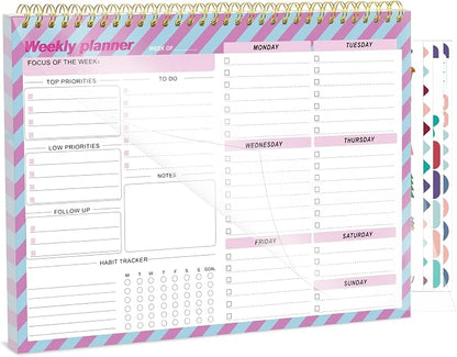 Thboxes Weekly To Do List Notepad, 8.5''x11'' Weekly Desk Planners with 52 Tear Off Sheets Undated Planner Habit Tracker & Productivity Organizer for Home and Work, Plaid Style