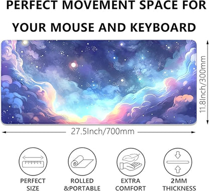 Stars Sky Dark Blue Cosmos Mouse Pad Desk Mat,Large Extended Gaming Mouse Pad with Stitched Edges,Non-Slip Waterproof Rubber Base for Office,Computer,Keyboard,Laptop and Home Desk Pad(27.5X11.8 in)