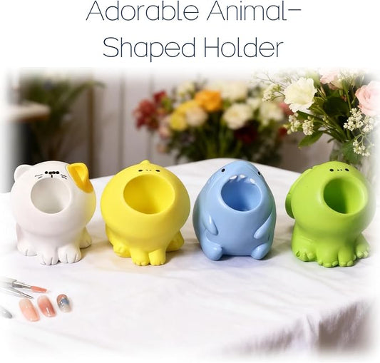 Cute Nail Drill Bit Holder, Nail Art Pen Brush Wash Cup, Small Pen Pencil Holder, Kawaii Resin Animal Paper Clip Toothbrush Mini Storage Organizer Office Desk Decorations (Shark+Cat, S)
